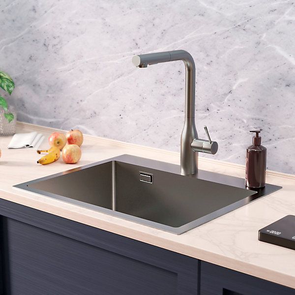 Ceramia Timeless évier de cuisine encastrable inox 304, 1 bac, 55x45x21 cm, Gun Metal brossé PVD