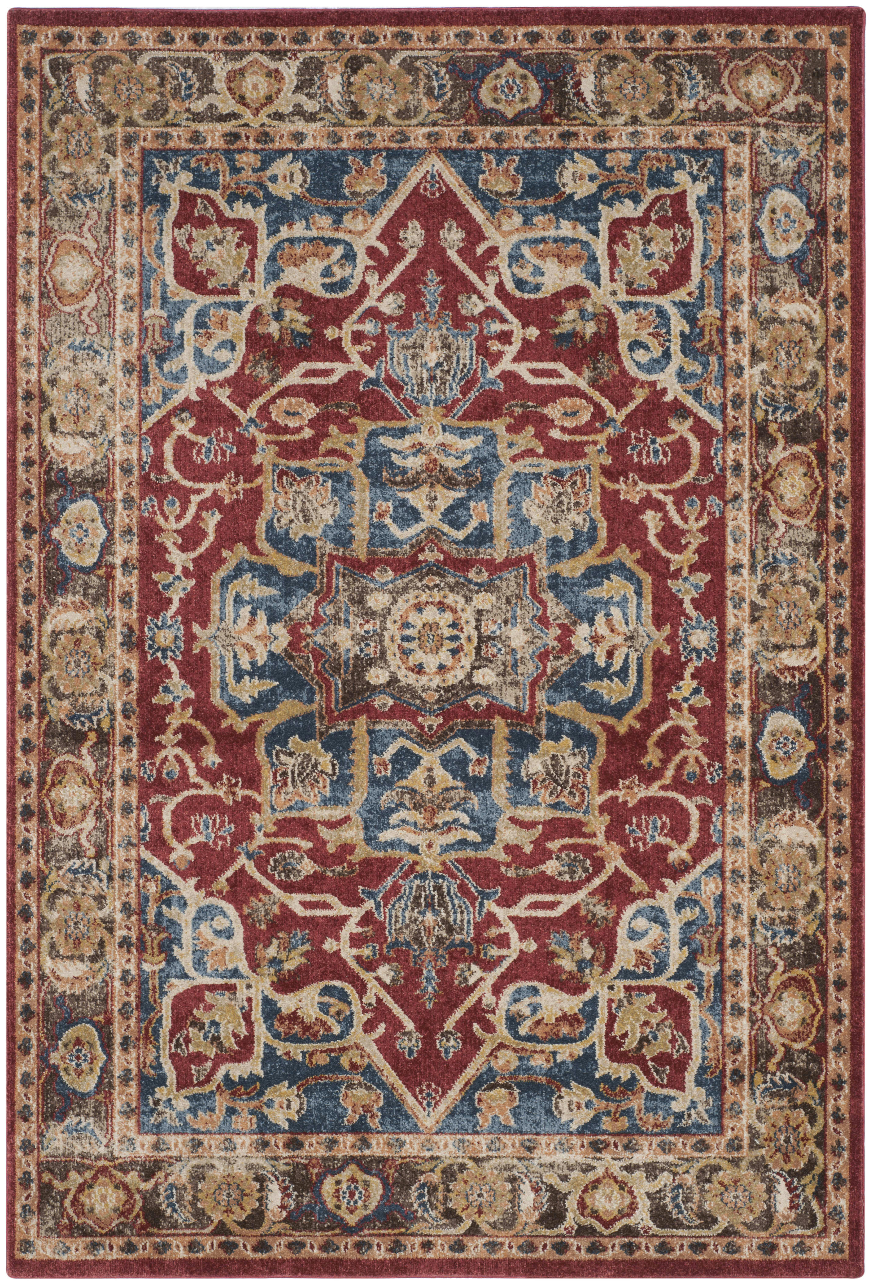 BIJAR - Tapis de salon interieur en rouge & bleu roi, 201 x 274 cm