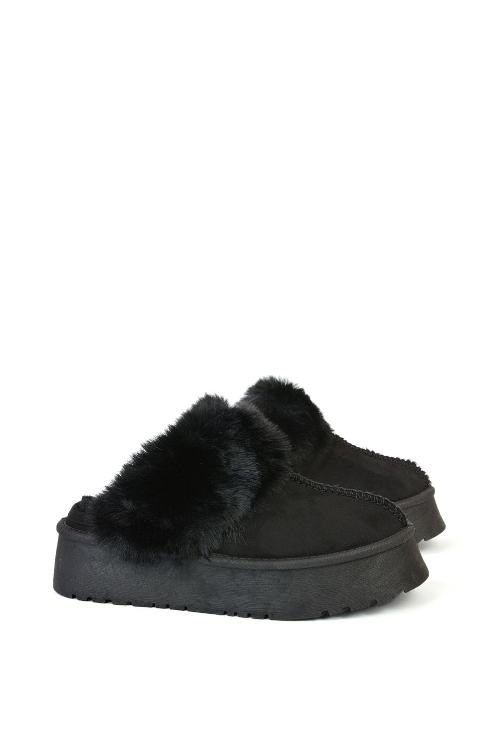 XY London Faith' Slip On Faux Fur Slippers with Platform Sole