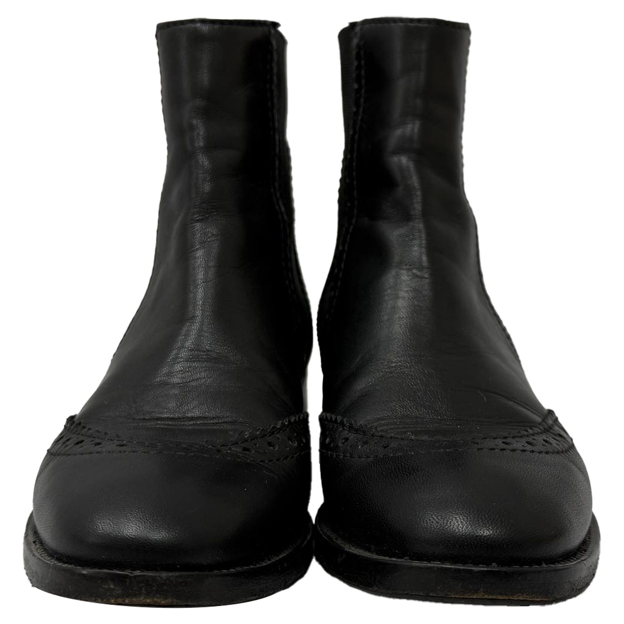 Balenciaga Preloved Perforated Wingtip Chelsea Boots in Black Leather