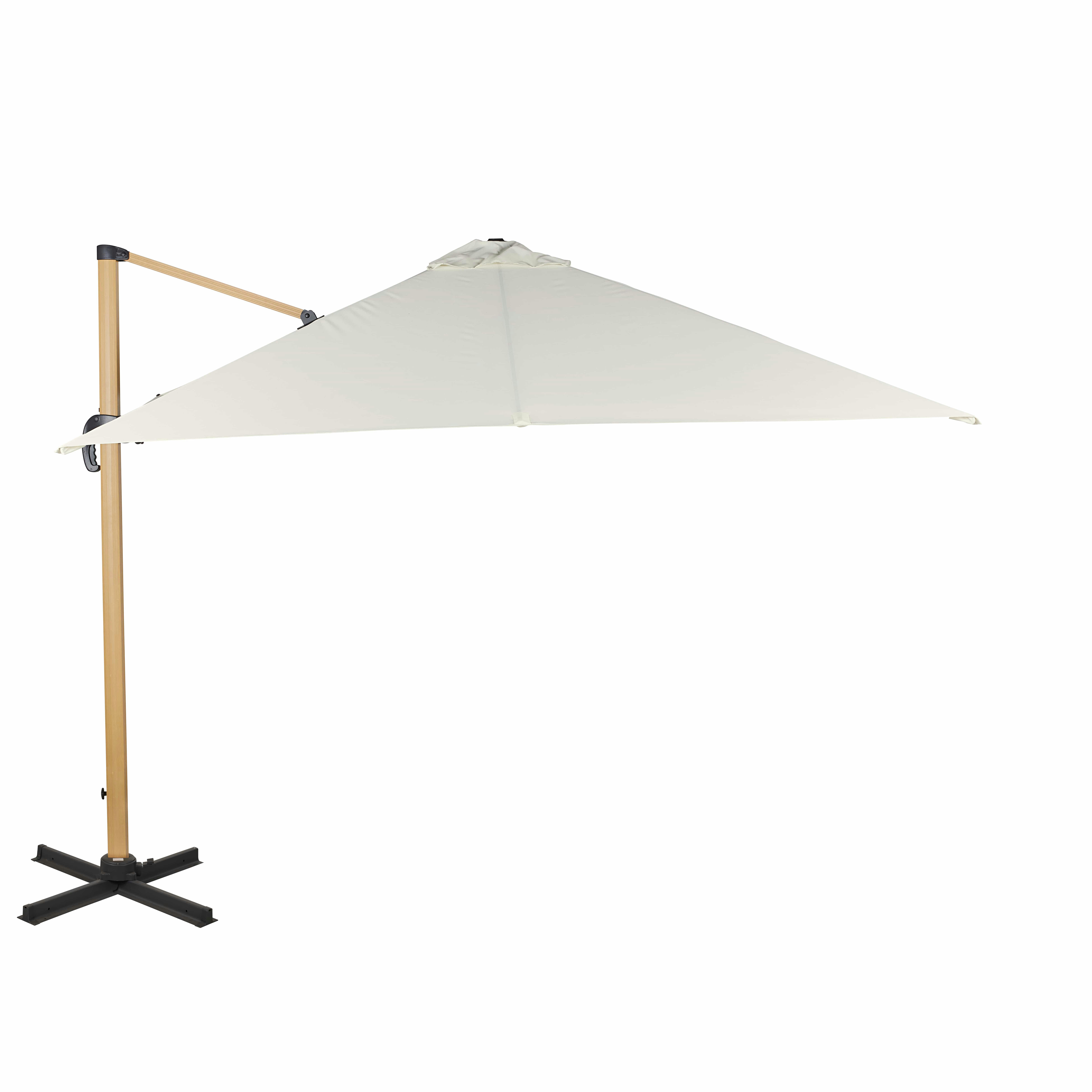 Aguadila - Parasol déporté 3x3 en aluminium imitation bois et toile écrue