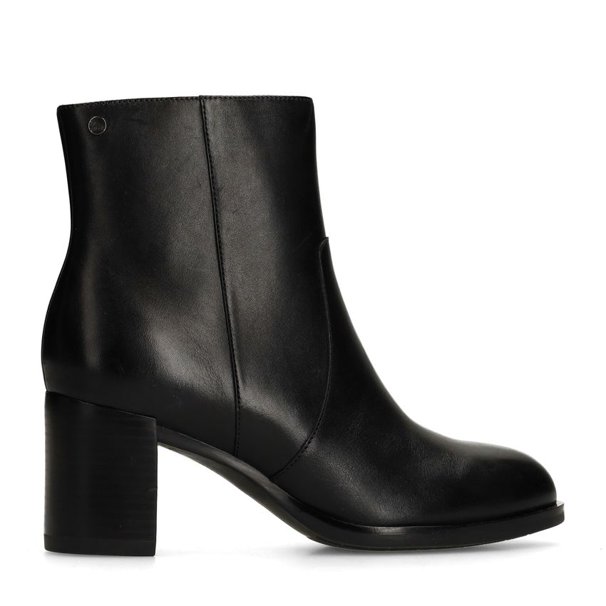 No Stress Zwarte leren enkellaarsjes met hak