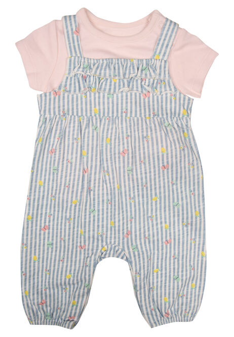 Baby Girls Blue Stripe Dungaree & T-Shirt Set