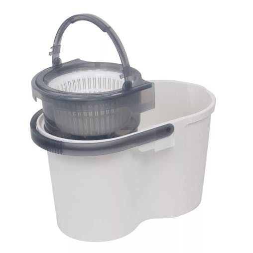 White Magic Turbo Microfibre Spin Mop Hand Press w/ Bucket