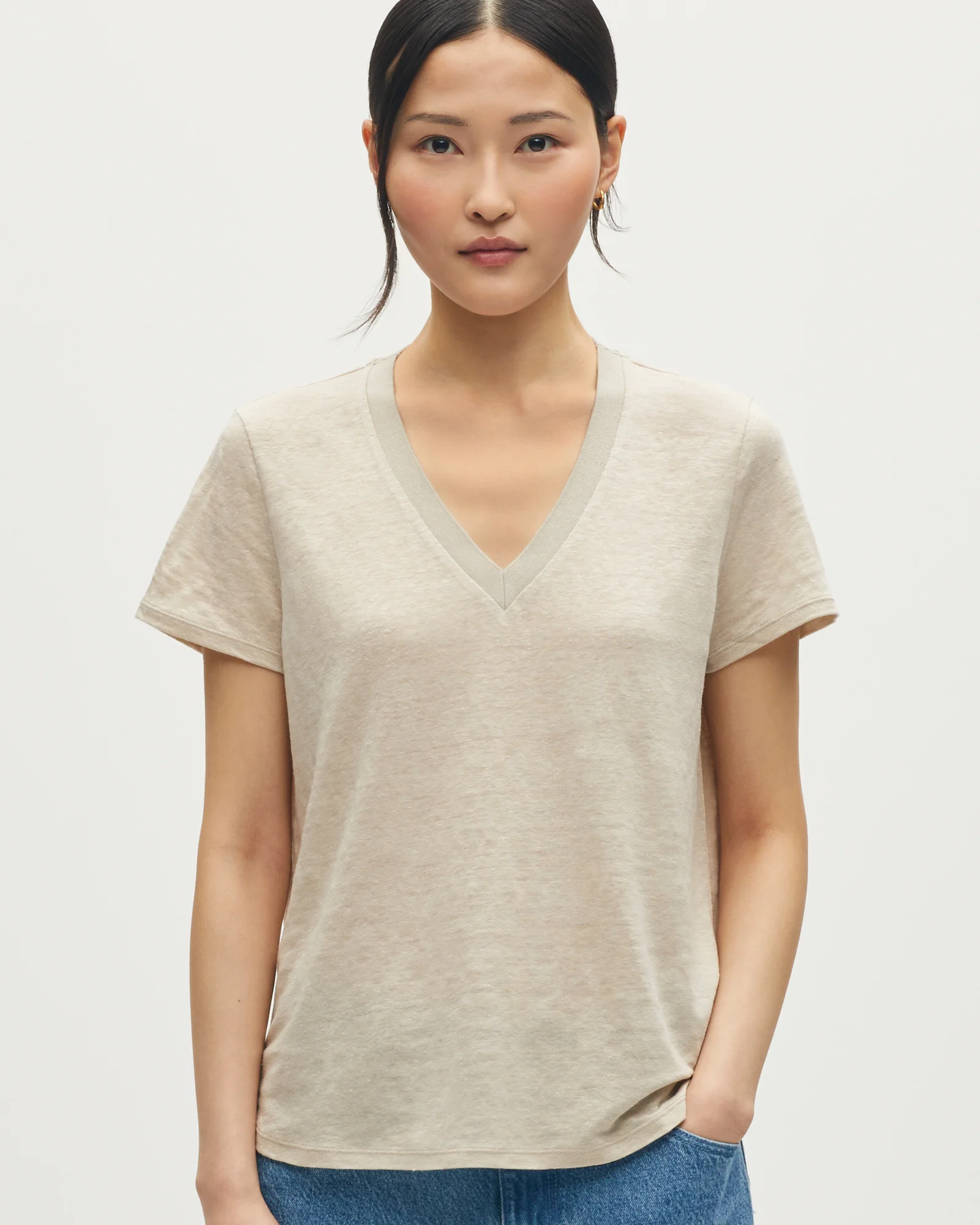 T-shirt col V en lin SARAH