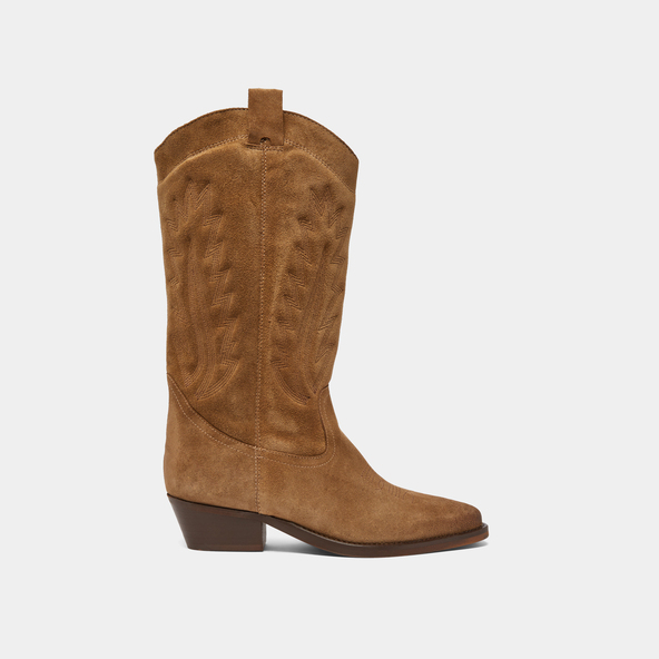 Bottes à bouts pointus et surpiqures apparentesen croute taupe foncé | DELEA