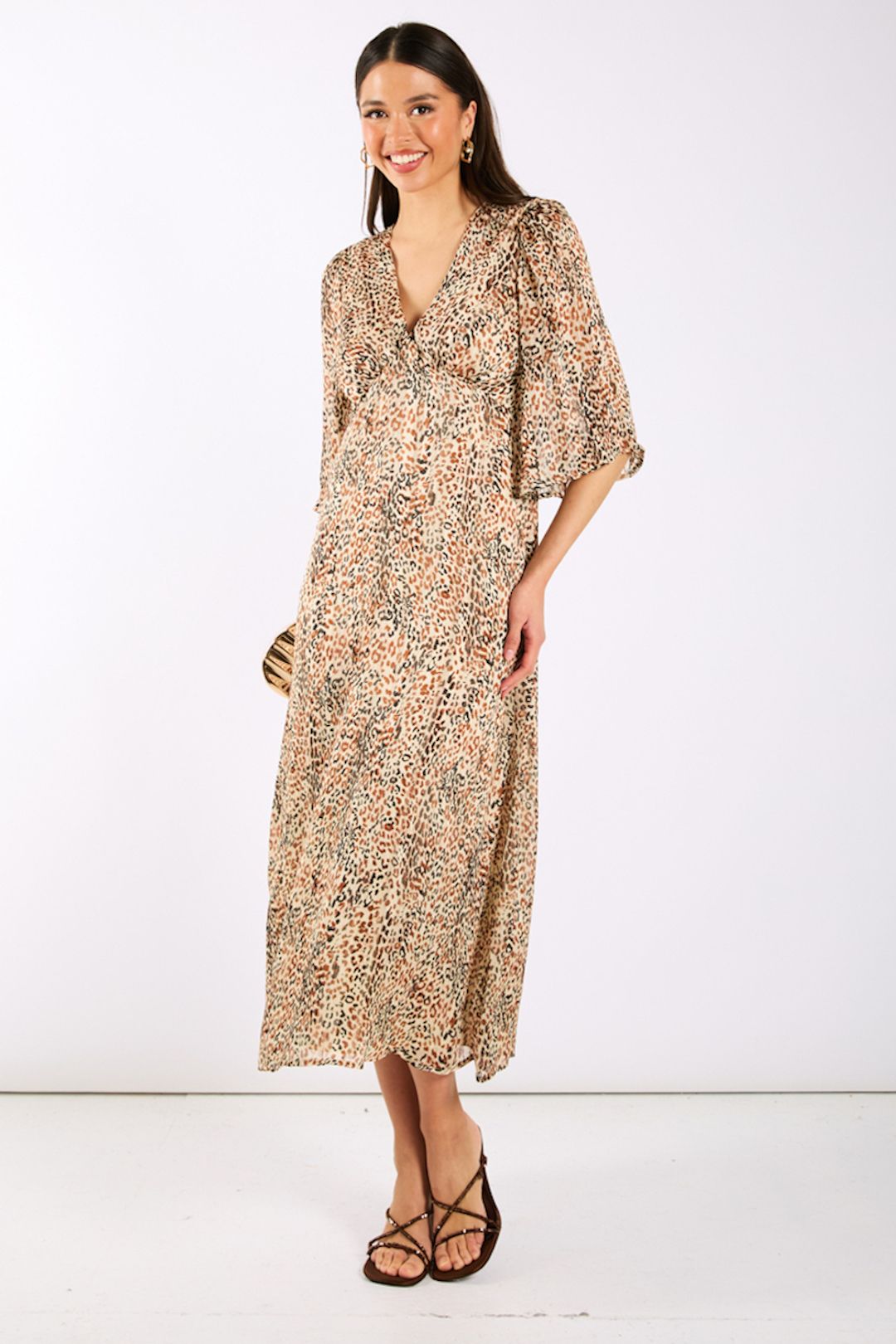 Needs No Label Leopard Printed Shimmer Midi Dress