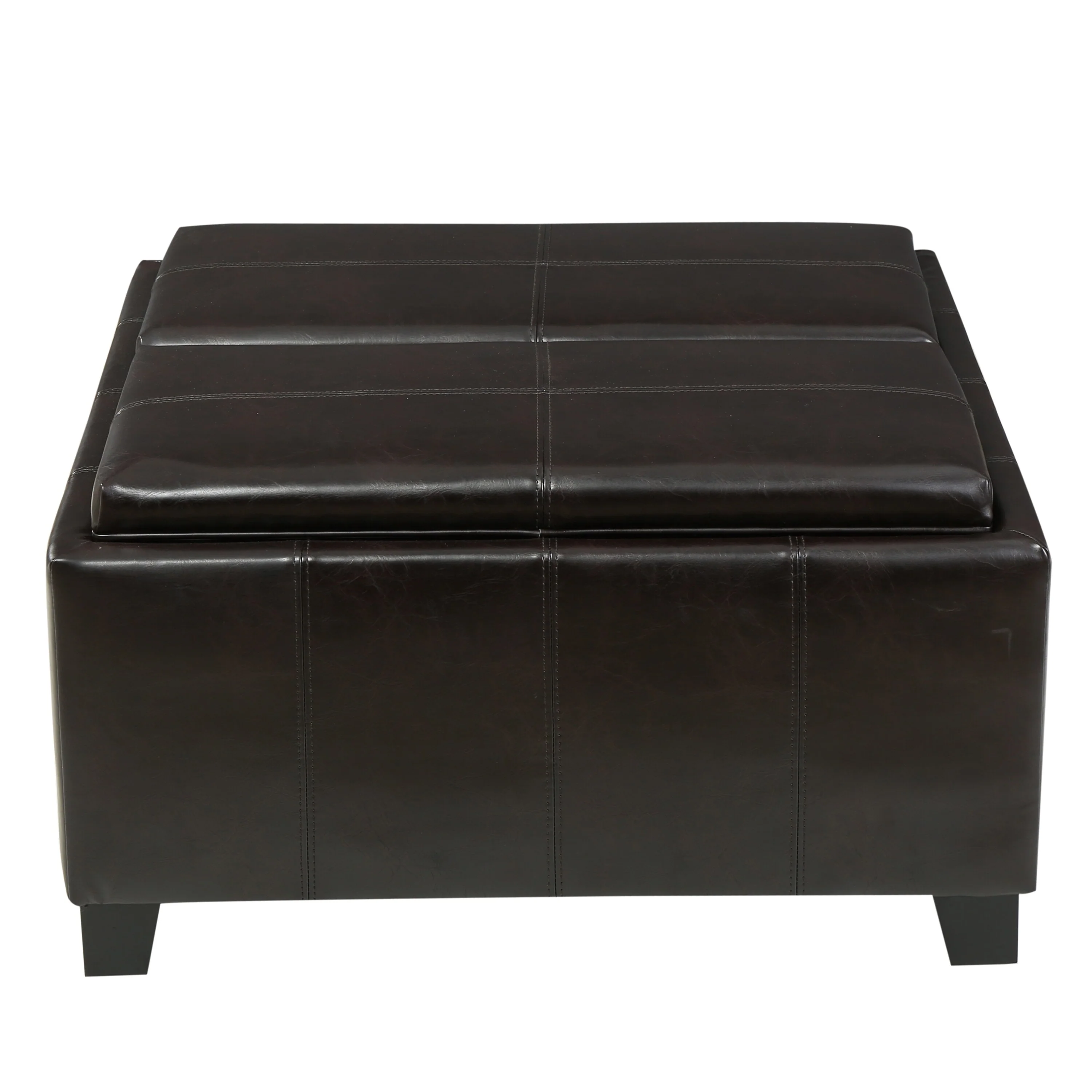 Roomfitters Upholstered Storage Ottoman with Removable Tray, Square Coffee Table with Hidden Storage, Brown