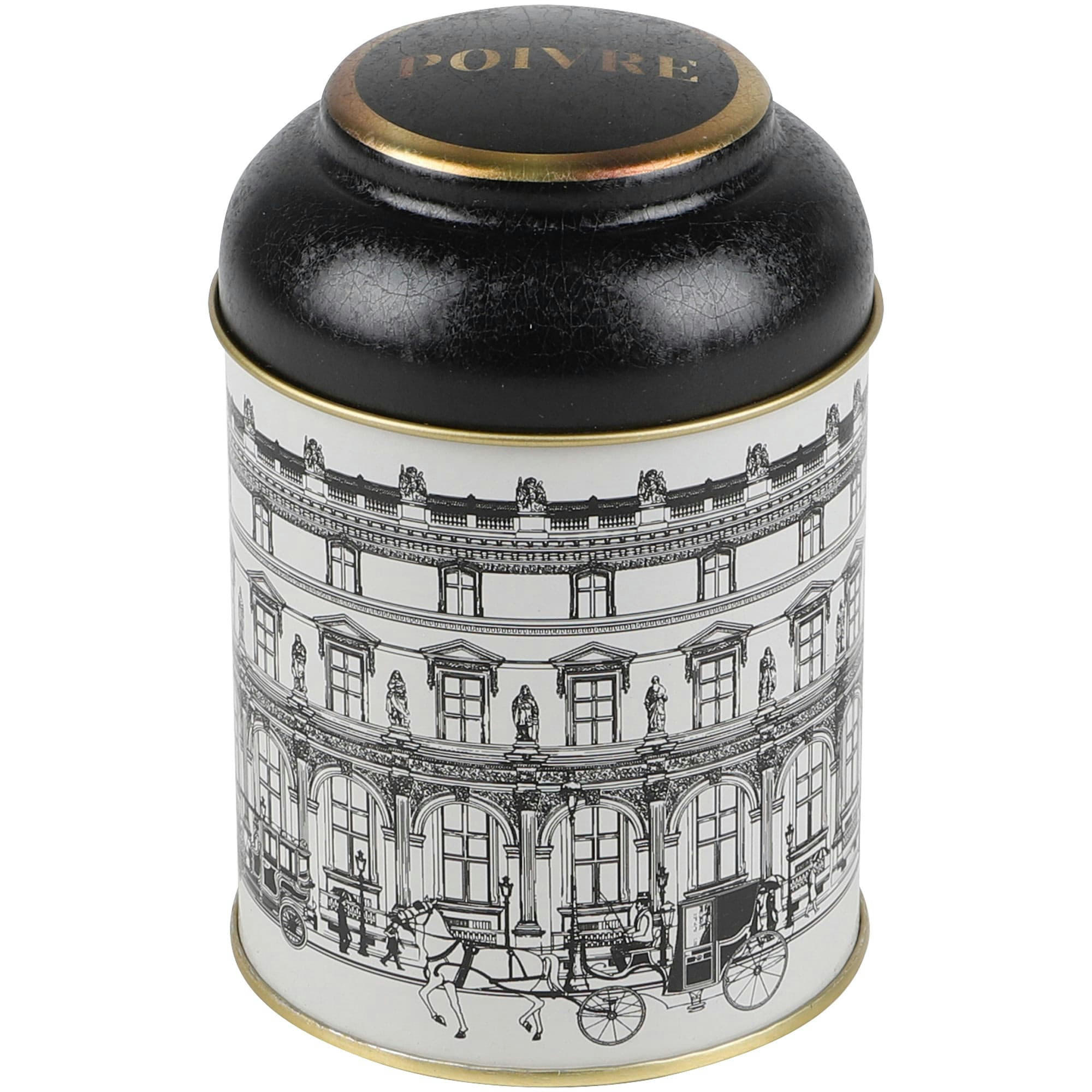 - Boîte à poivre en métal noir, blanc et doré