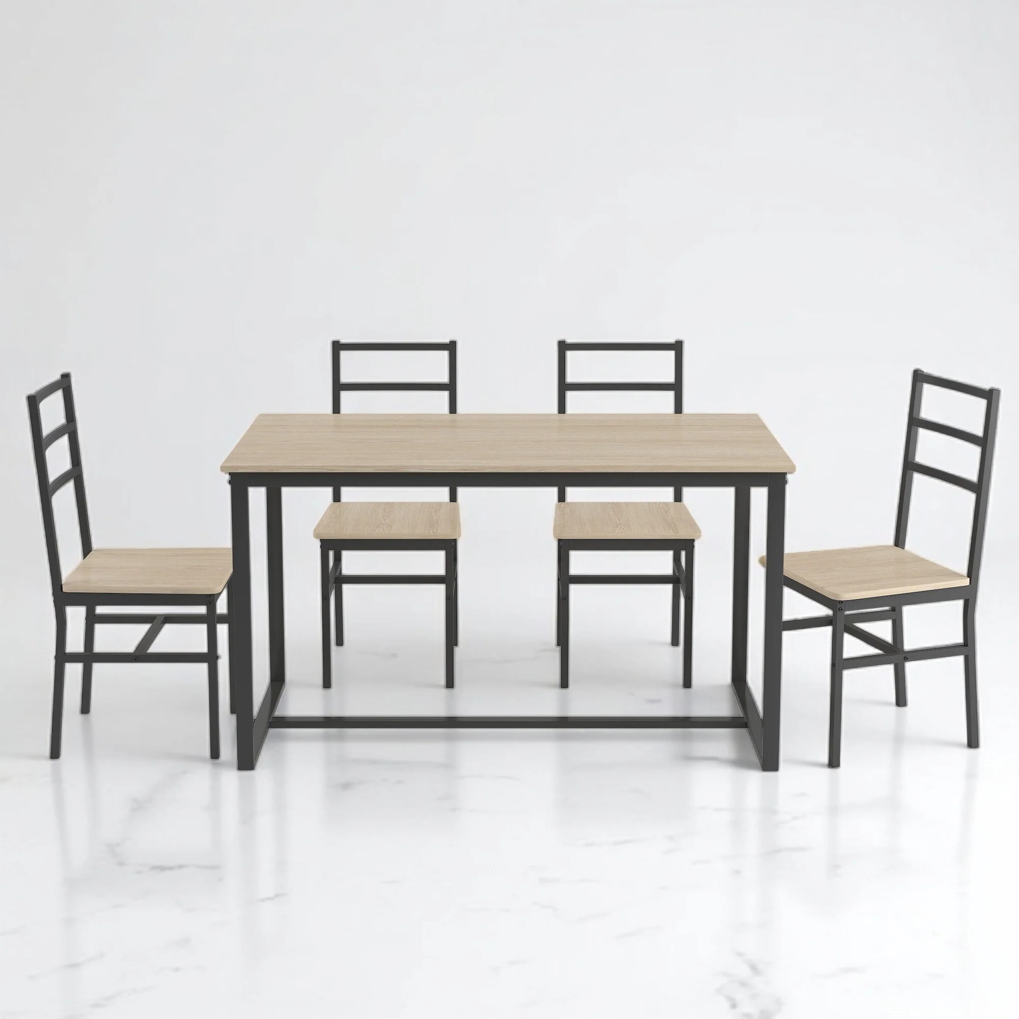 5-Piece Industrial Dining Table Set with Backrest Stools, Solid Metal Frame and MDF, Space-Saving Kitchen Table for Home