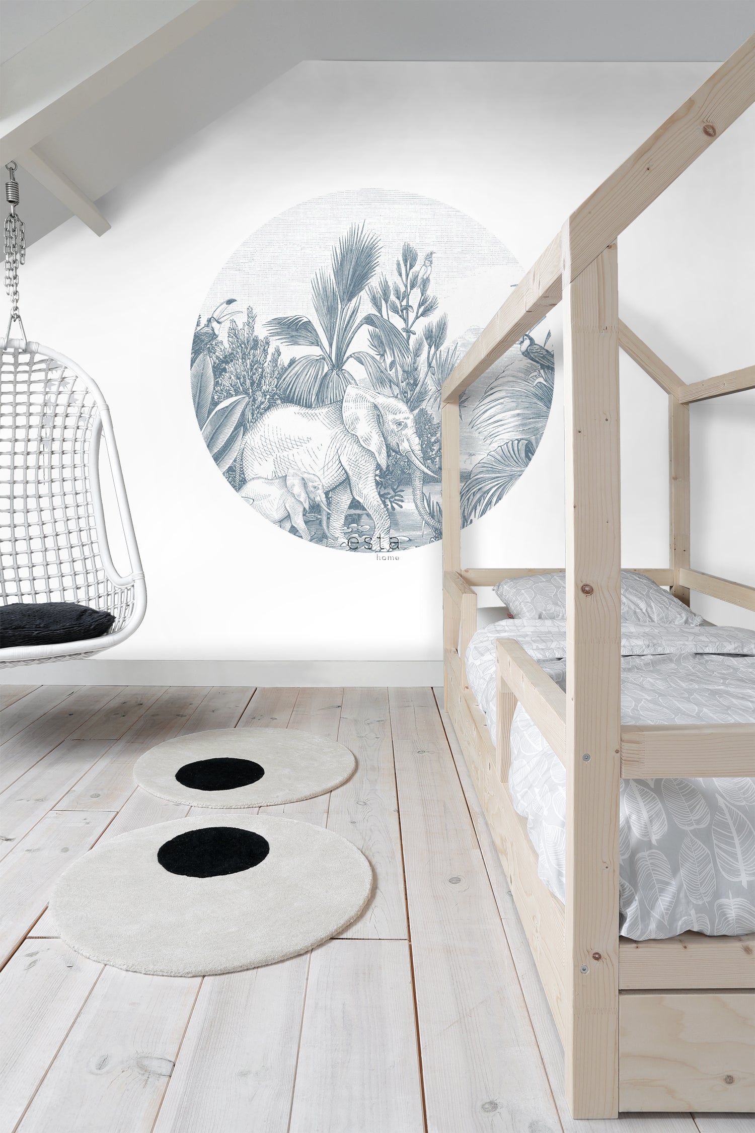 ESTAhome zelfklevende behangcirkel jungle-motief blauw - Ø 140 cm - 159089