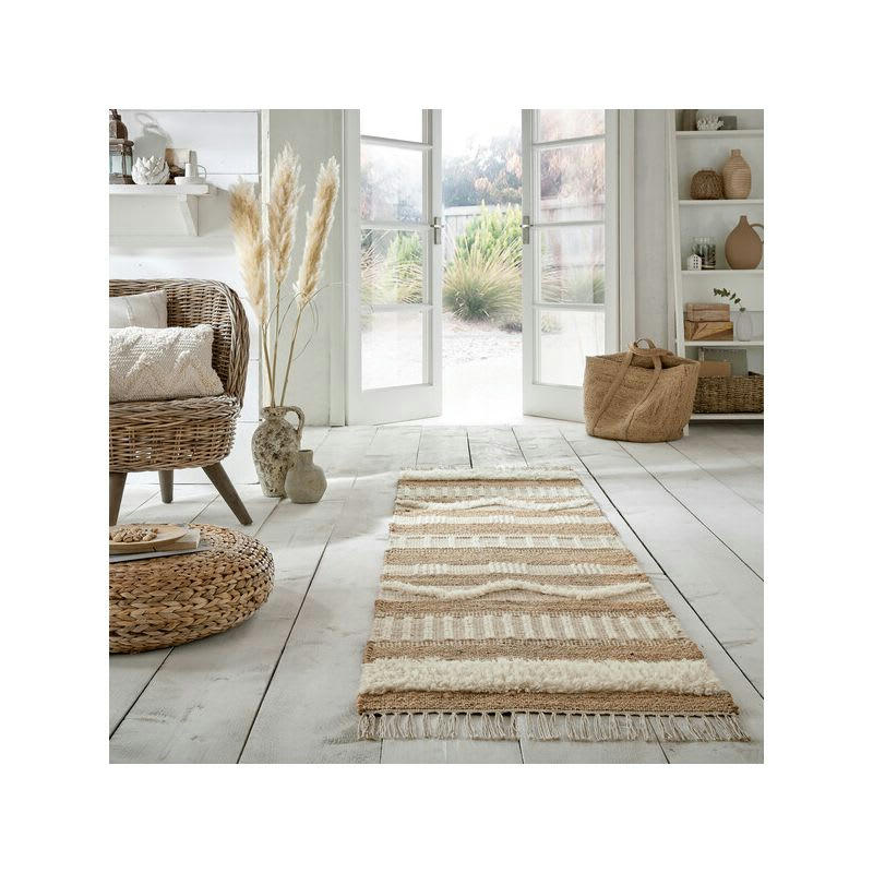 MEDINA - Tapis en jute à reliefs crème et beige 60 x 230