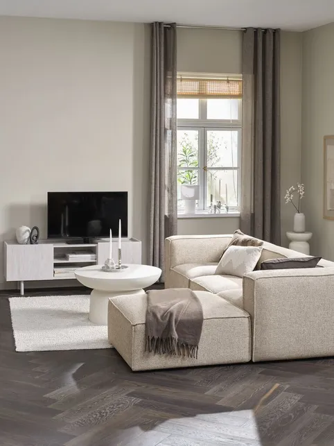 Modulsofa SKIBBY 3-pers. chaiselong sandfarvet stof