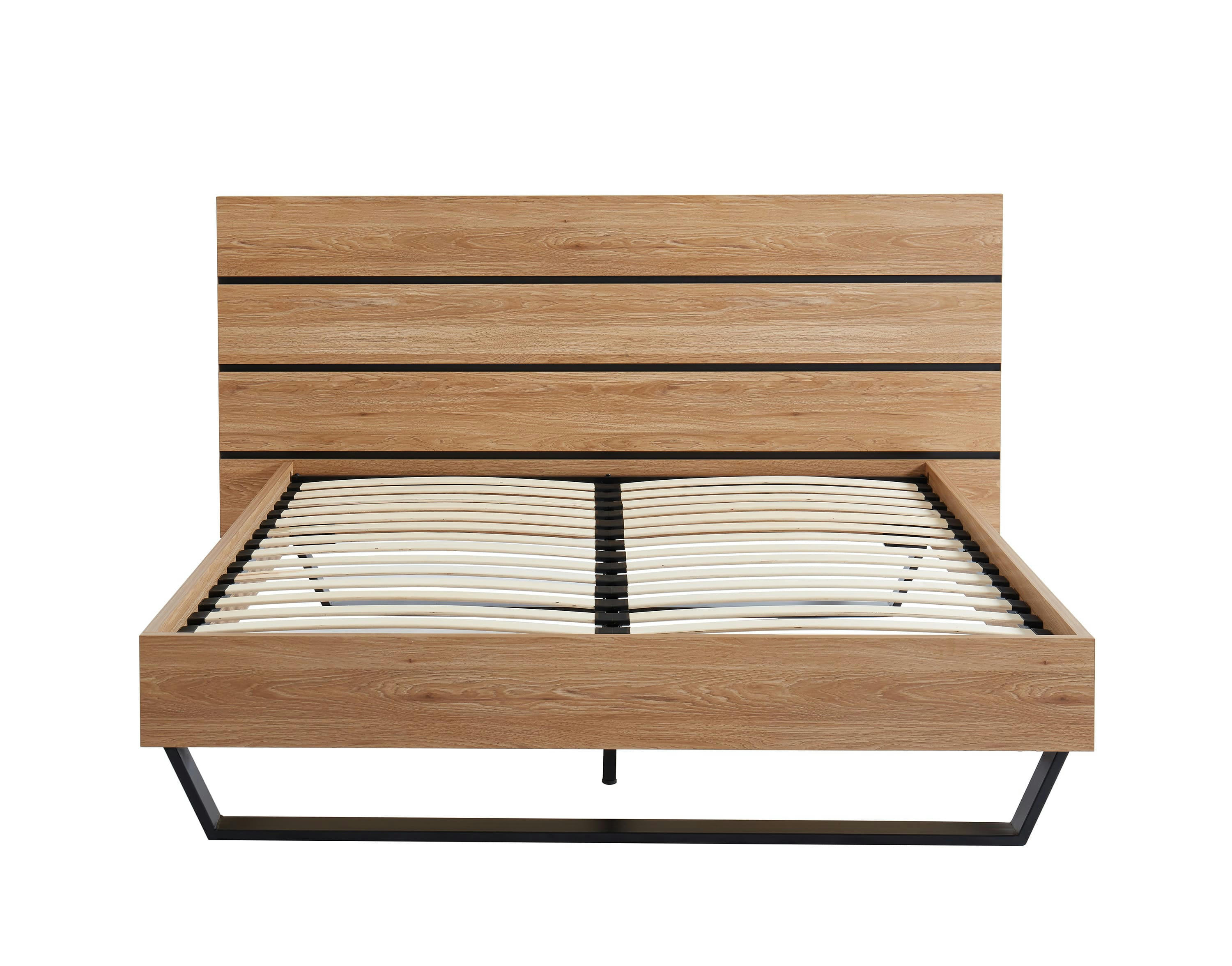 FELIX - Lit   effet chêne et métal noir  160x200 sommier inclus