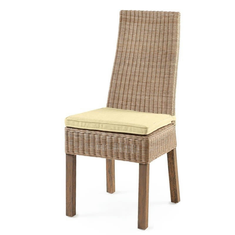 CALVI - Chaise en rotin beige pour salle à manger