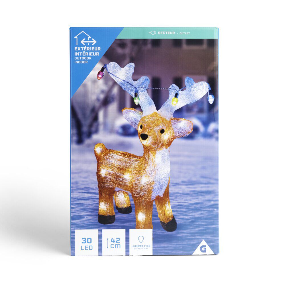 Renne lumineux décoration de No&euml;l extérieur 30LED H42cm