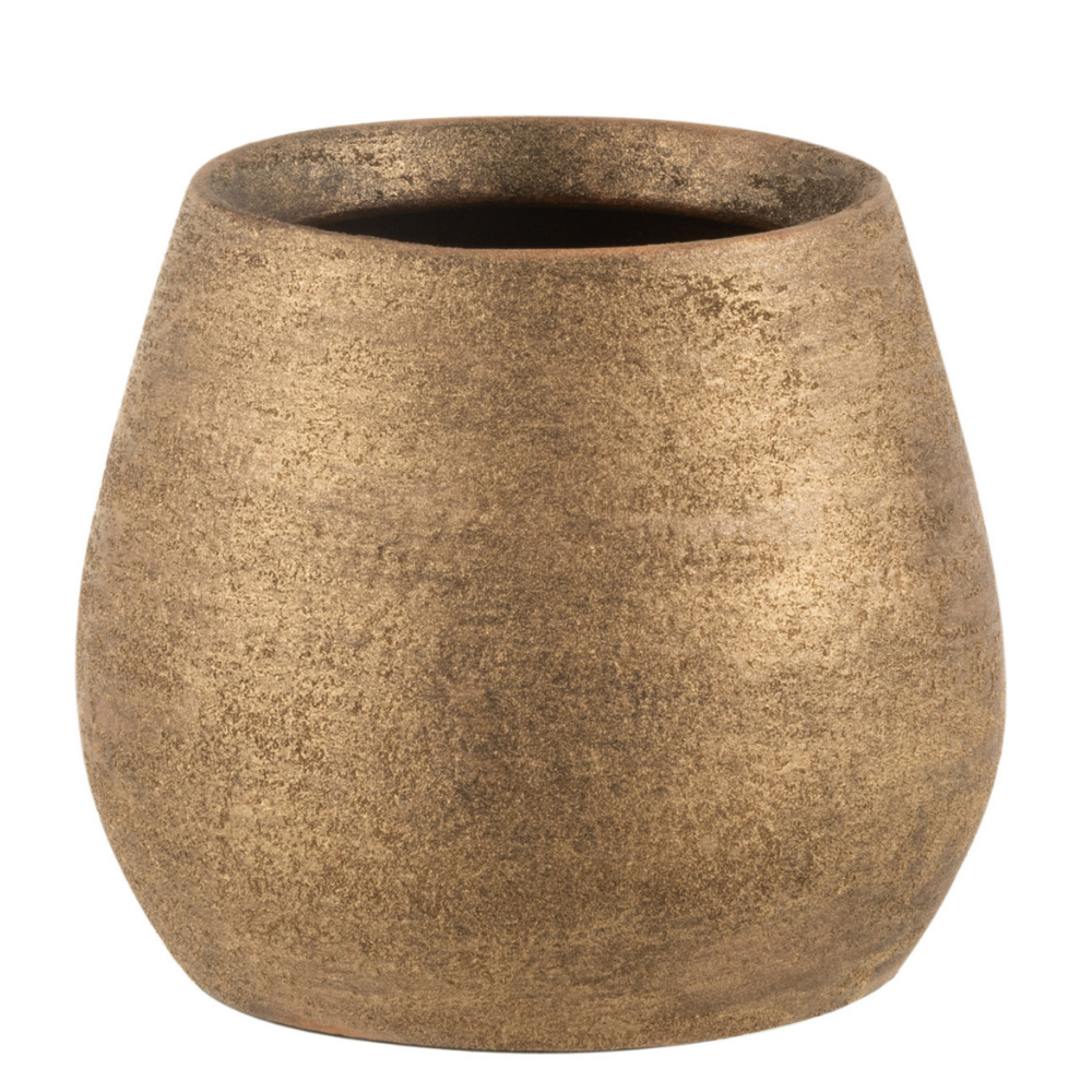 J-Line bloempot Oneffen Ruw - keramiek - goud - small - 2 stuks - Ø 16 cm