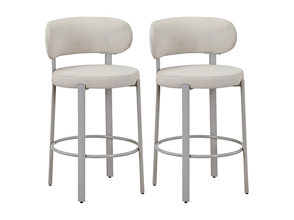 Lot de 2 tabourets en tissu texturé et métal - Crème - ASILOVA