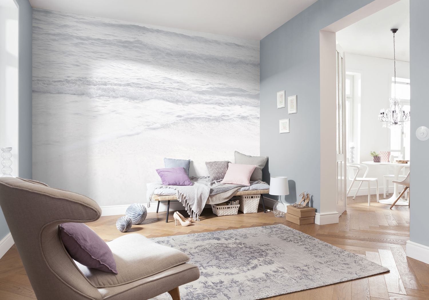 Sanders & Sanders fotobehang strand grijs wit - 400 x 280 cm - 612454