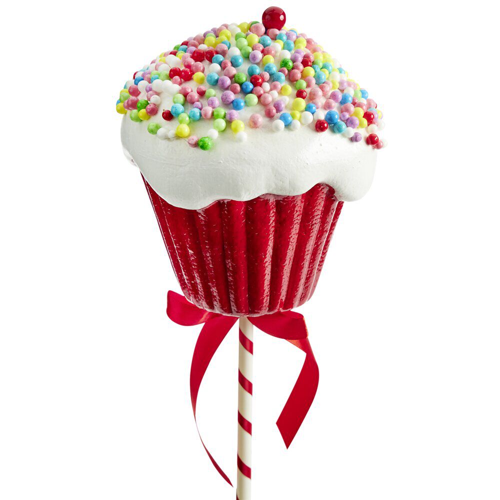 Décoration de No&euml;l à poser sucette cupcake rouge et blanc Ø17xH67cm