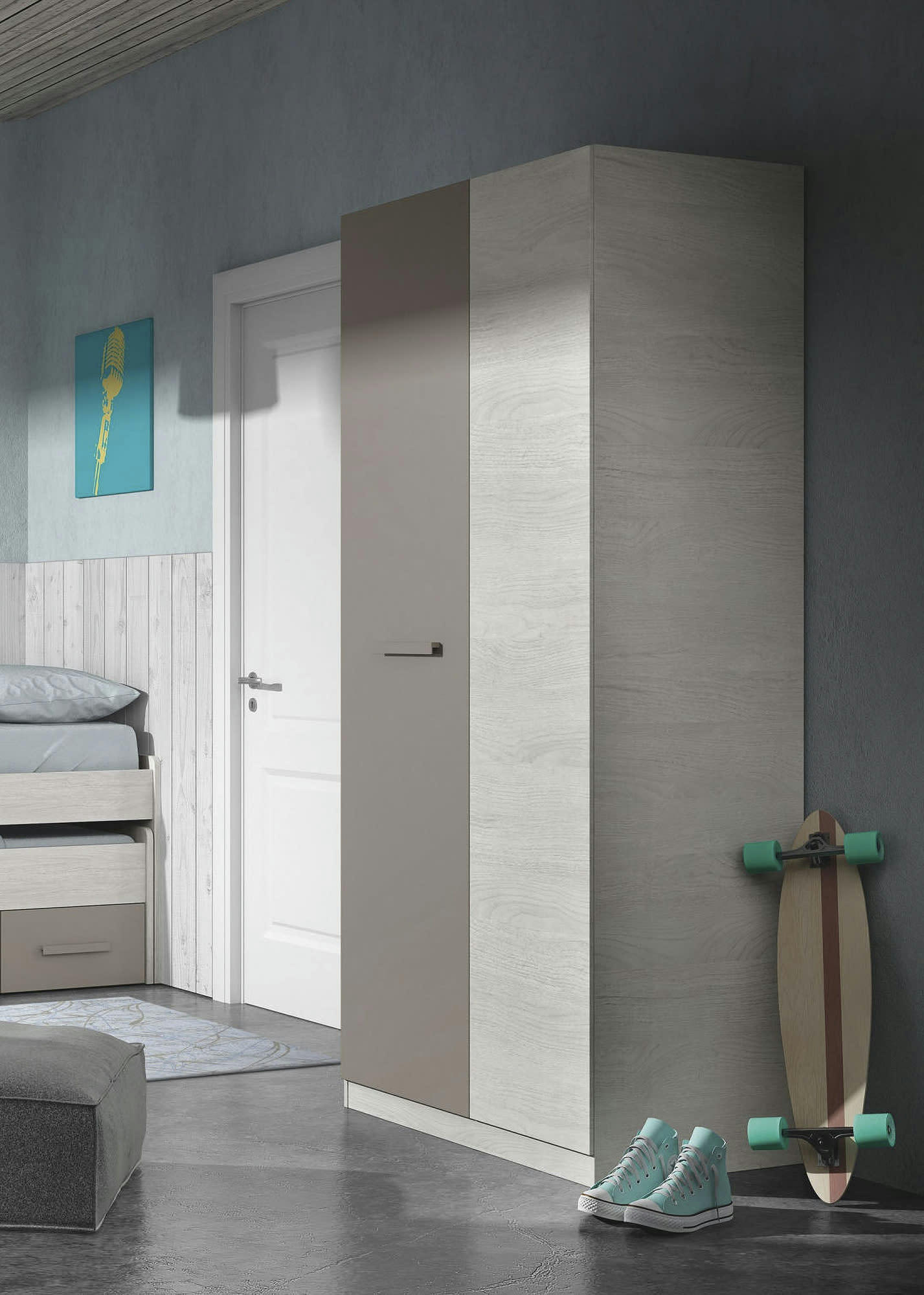 ABILENE - Garde-robe 2 portes battantes effet bois blanc et marron