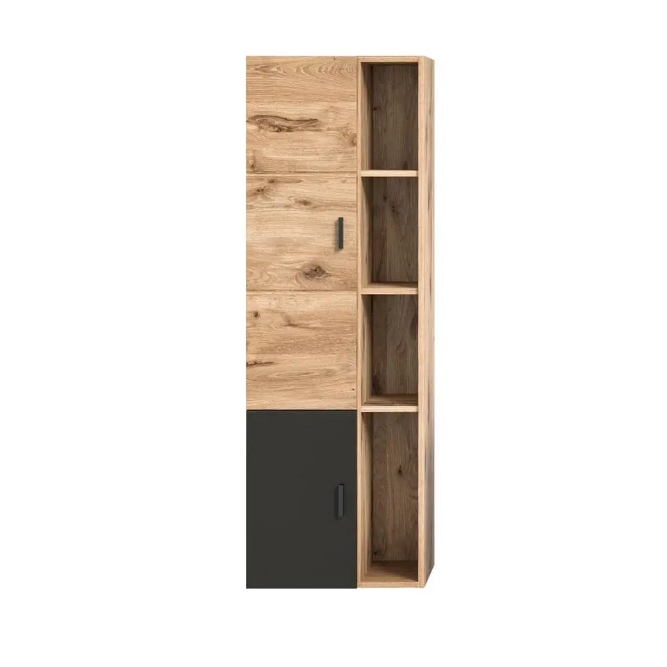 Hioshop Grado badkamerkast 2 deuren- 4 planken eik decor-mat grijs