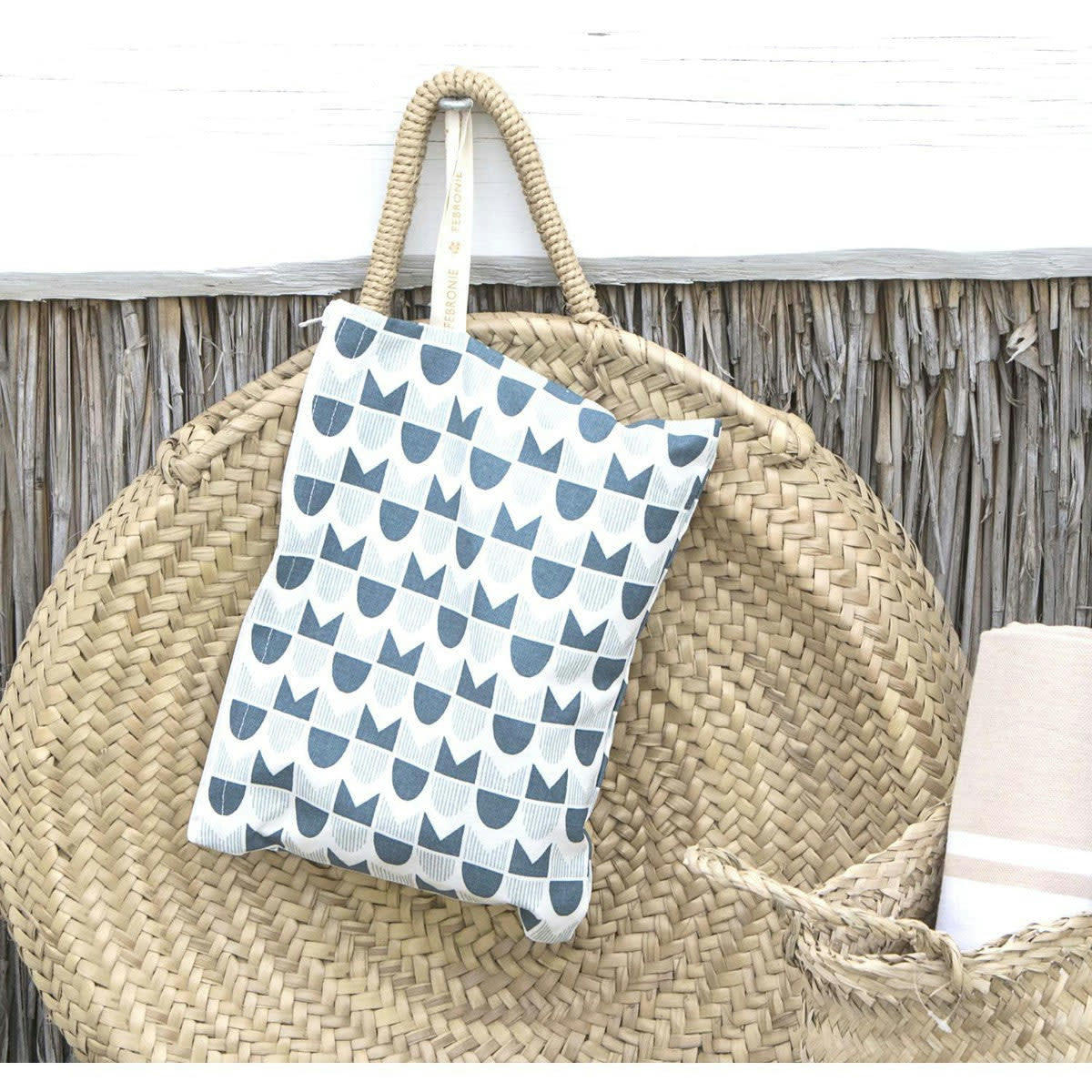 SKANDI - Pochette de plage coton  22x27 bleu paon