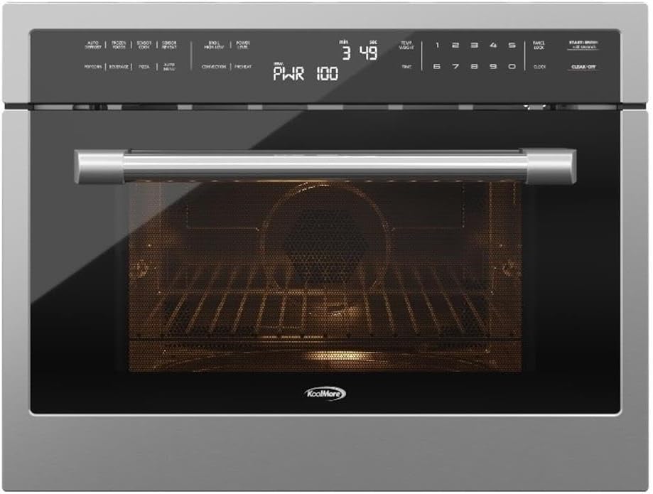 Pemberly Row 24 in. Stainless Steel Convection Oven with Microwave, 1.5 cu. ft., 1700-Watt, Built-In Electric Appliance, LCD Panel, Child Lock, Kitchen Cooking and Heating