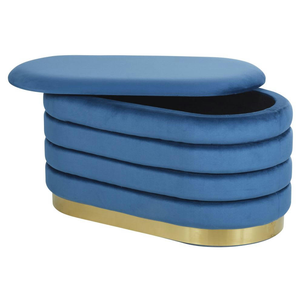 - Pouf coffre en velours bleu