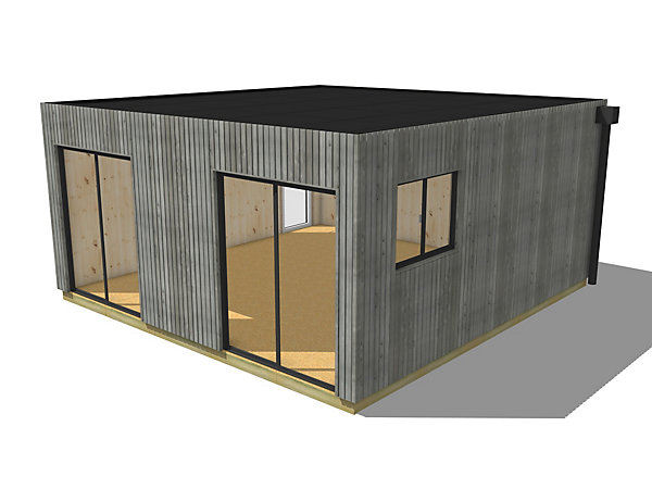 Bureau de jardin ossature bois en bois 5,5 x 5,7 x 2,7 m avec plancher isolé