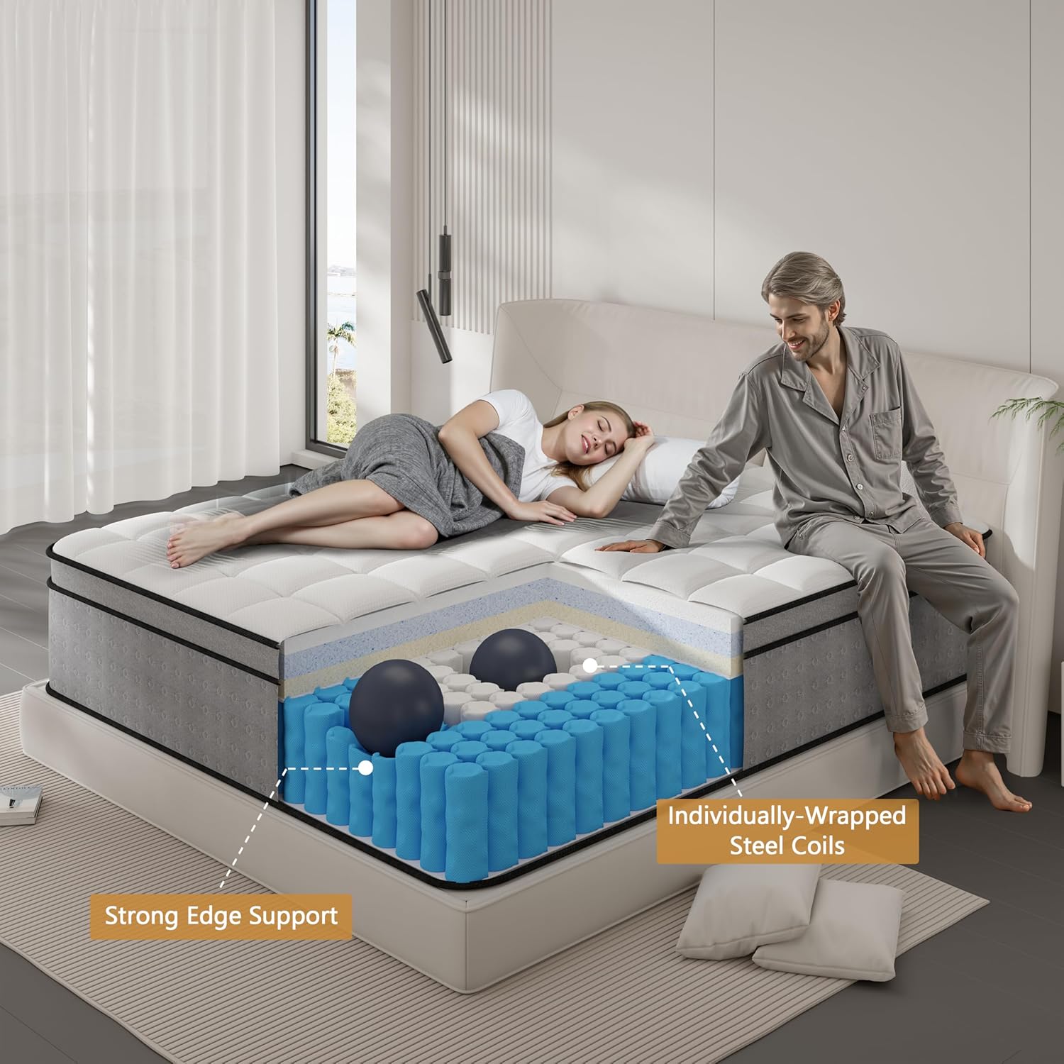 ETMOON 12 Inch Twin XL Mattress, Hybrid Memory Foam Mattress, Medium Firm for Side & Back Sleepers, Motion Isolation, Reinforced Edges, Targeted Back Support, No Fiberglass, Bed in a Box