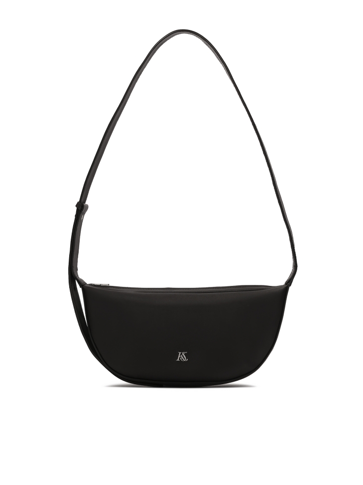 Elongated black shoulder bag