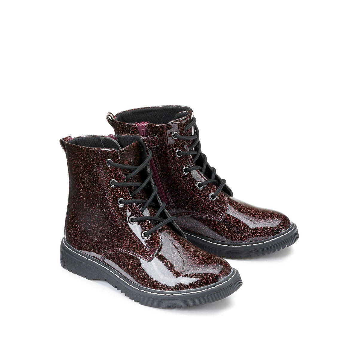 Bottines à lacets, paillettes zippées