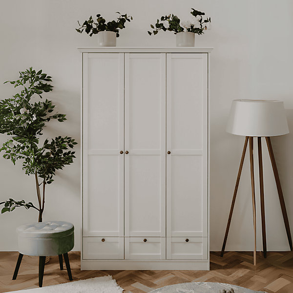 Armoire 3 portes et 3 tiroirs blanc L120 cm LANDWOOD
