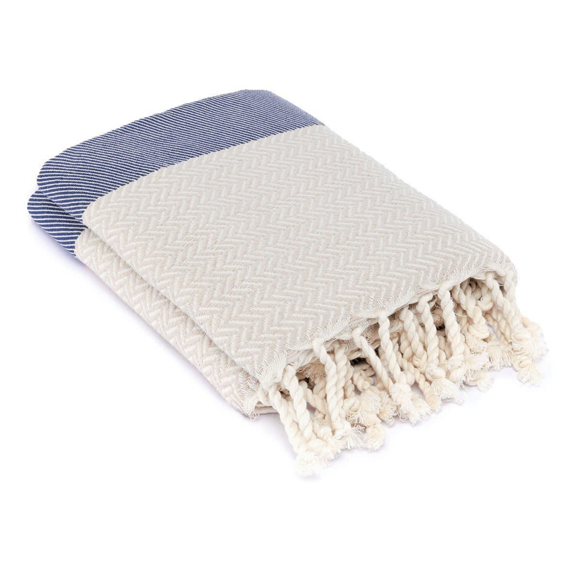 LIV - Plaid coton  160x250 bleu marine