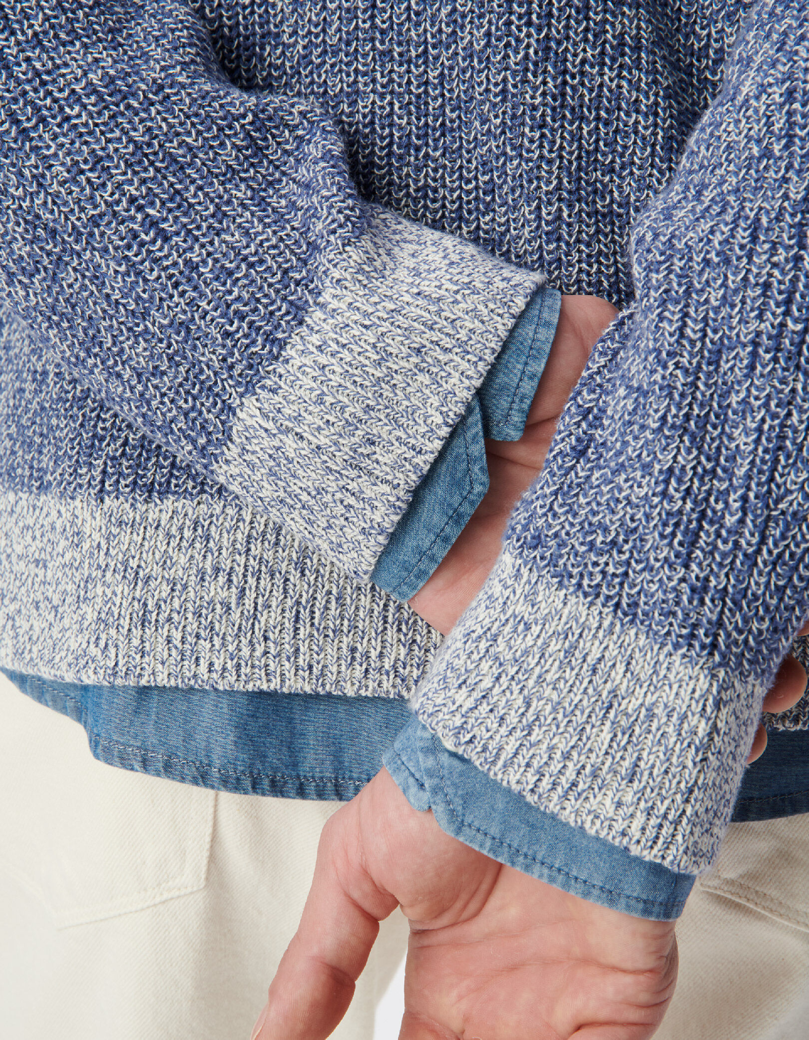 Pull bleu tricot mouliné Homme