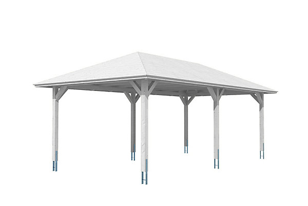 Carport SKAN HOLZ Taunus 439x786cm, bois lamellé-collé, traitement coloré blanc