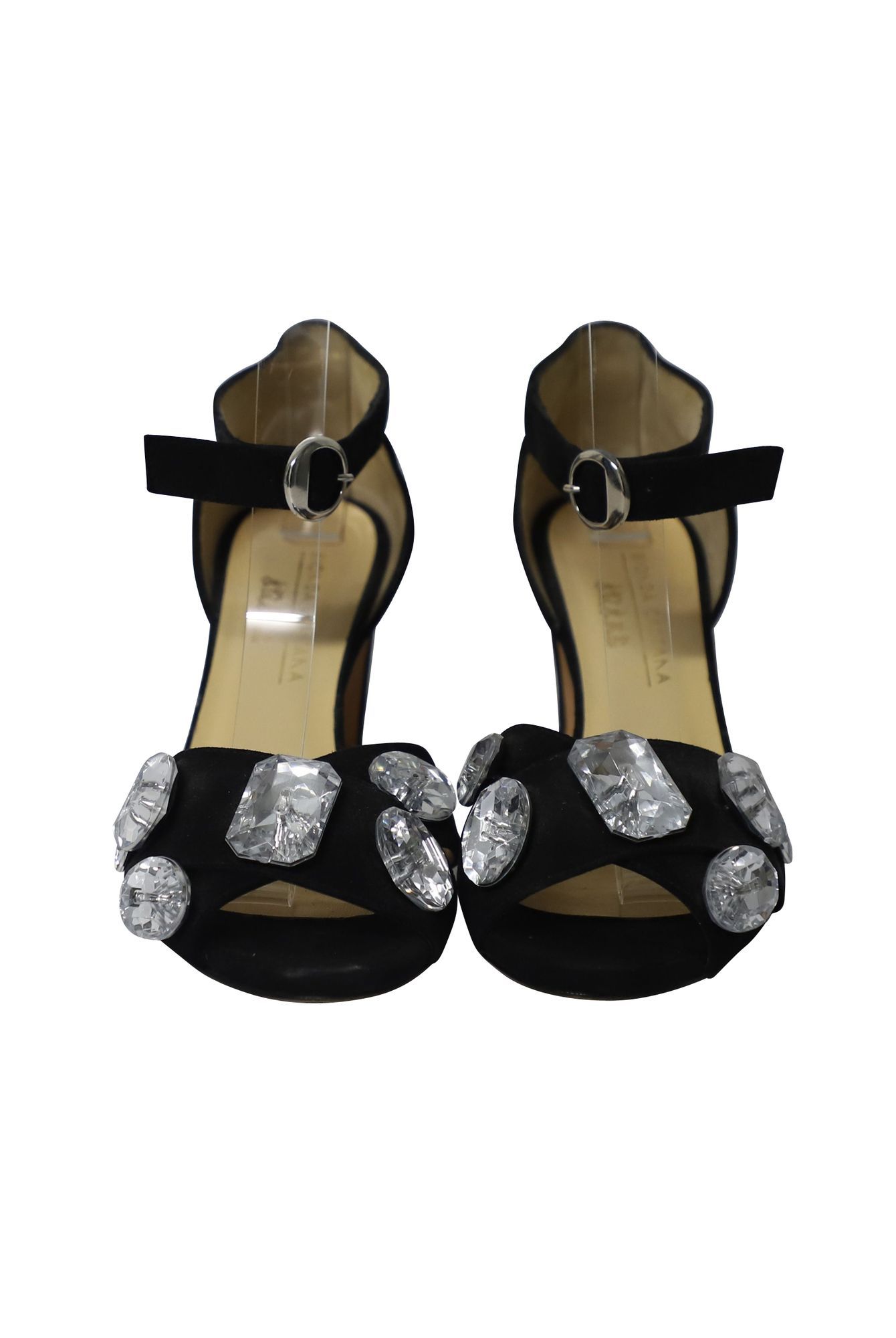Bionda Castana Preloved Crystal-Embellished Maggie Sandals in Black Suede
