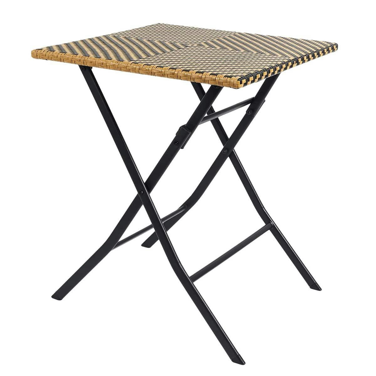 VALHA - Table  carrée pliable 60cm tressée marron et noir