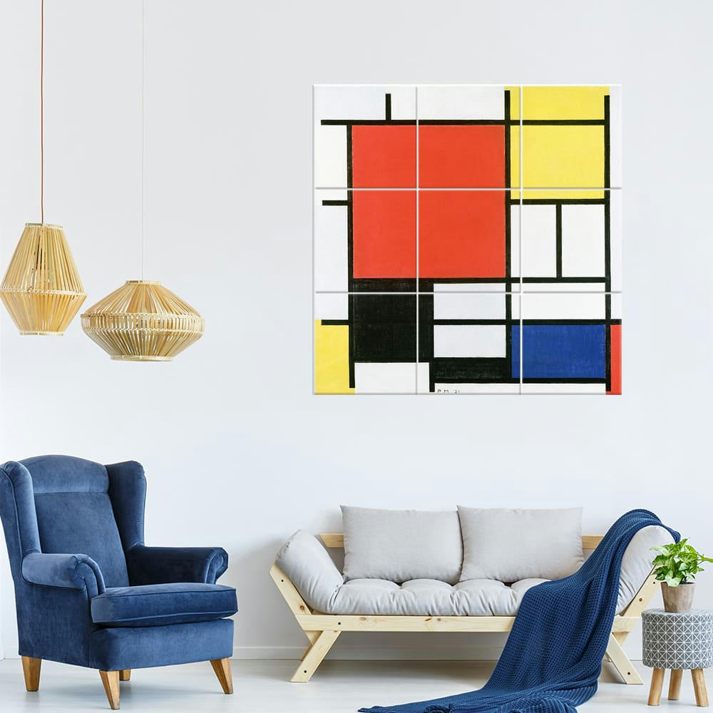 - Tableau composition avec large plan rouge - Piet Mondrian 150x150cm