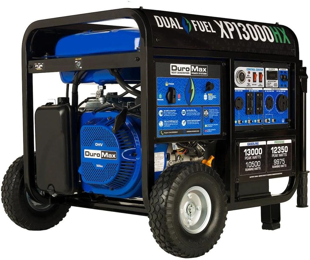 DuroMax XP13000HX 13 000-Watt Dual Fuel Portable Generator - Gas & Propane  Electric Start  Whole Home Power Backup  Transfer Switch Ready  RV & Emergency Ready