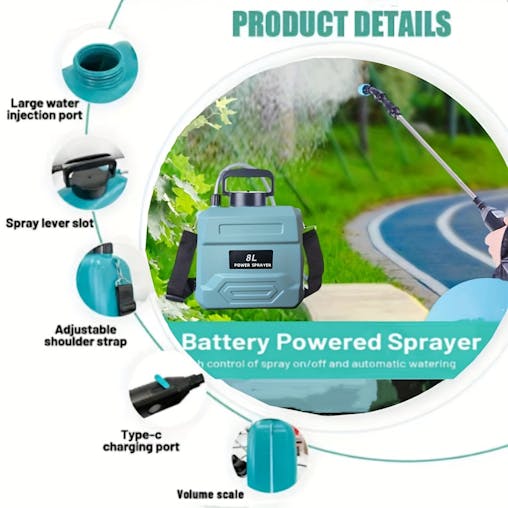 NNETM Electric Garden Watering Sprayer with Nozzles (8L)
