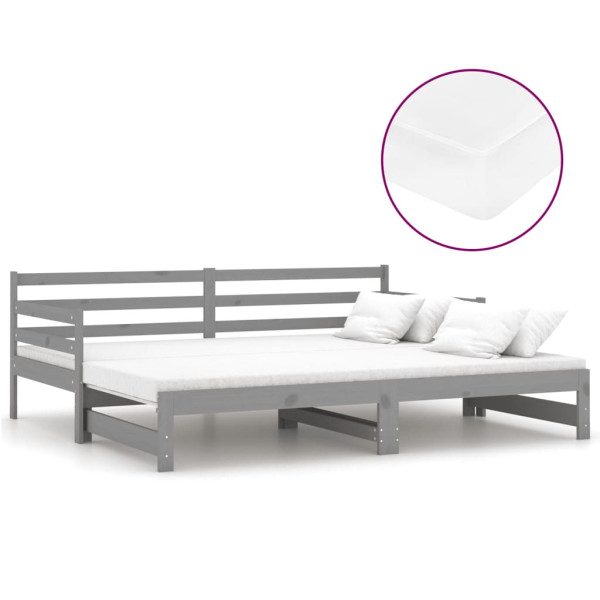 Łóżko wysuwane 2 x (90x200) cm szare lite drewno sosnowe