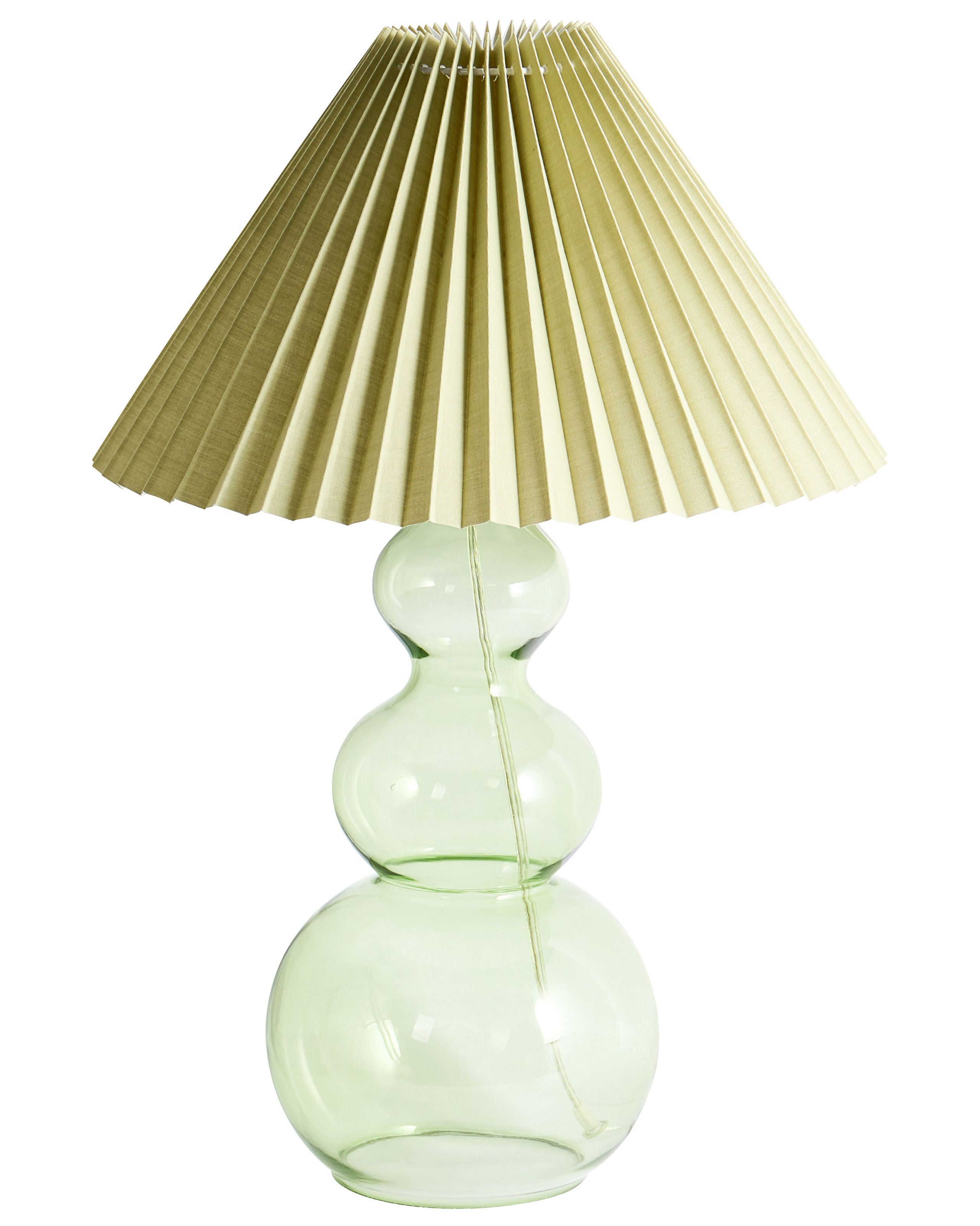 Lampa dekoracyjna styl nowoczesny szklana podstawa abażur z tkaniny