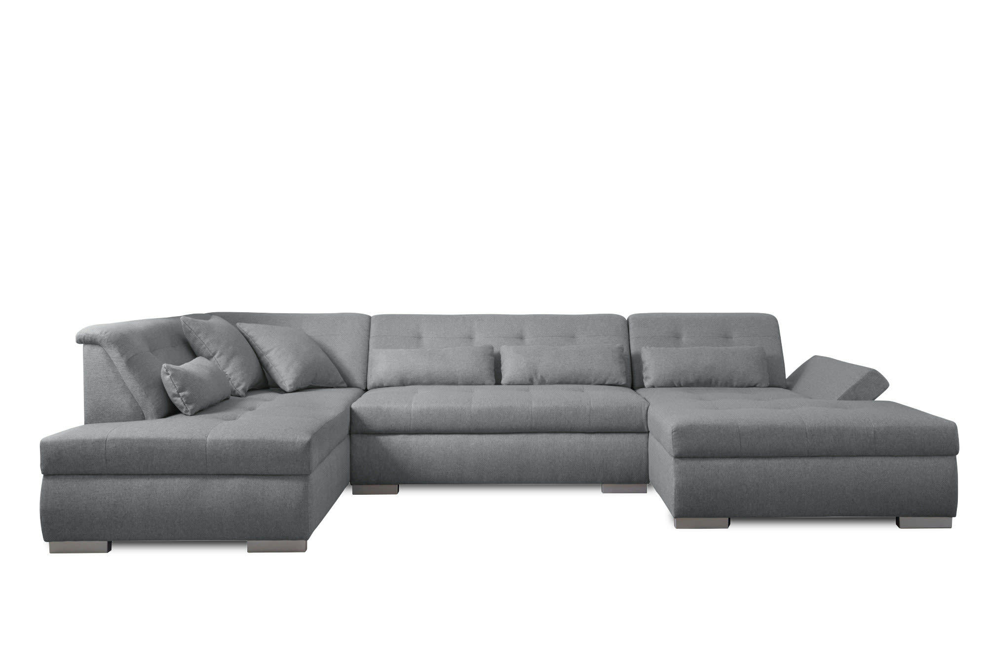 VERMONT - Canapé panoramique 7 places angle gauche en tissu gris clair