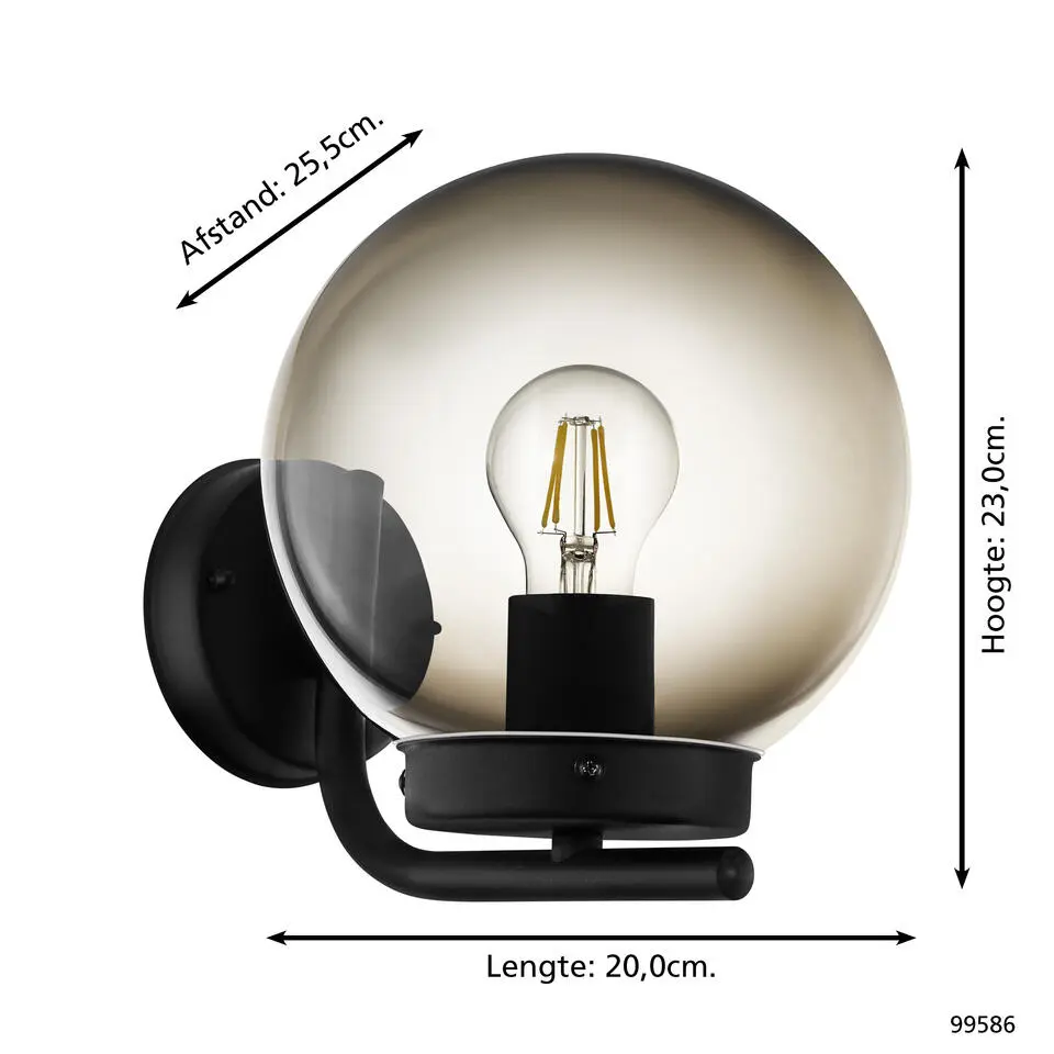 EGLO Taverna Wandlamp - E27 - 20 cm - Zwart