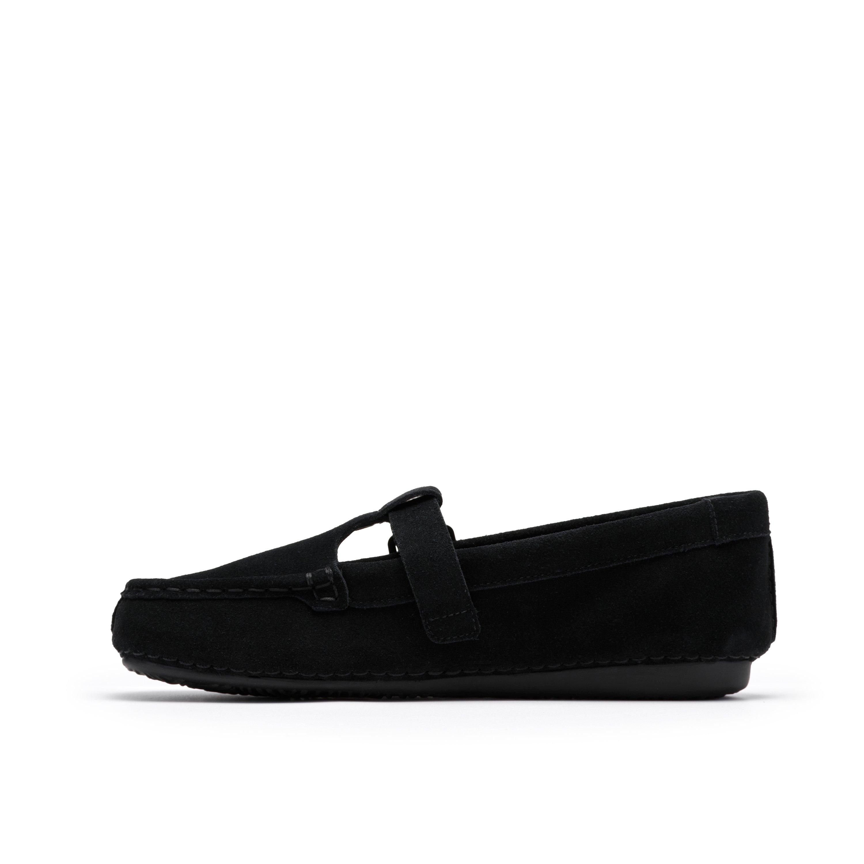 Clarks Freckle T Bar Black Suede T Bar Shoes,Slip Ons