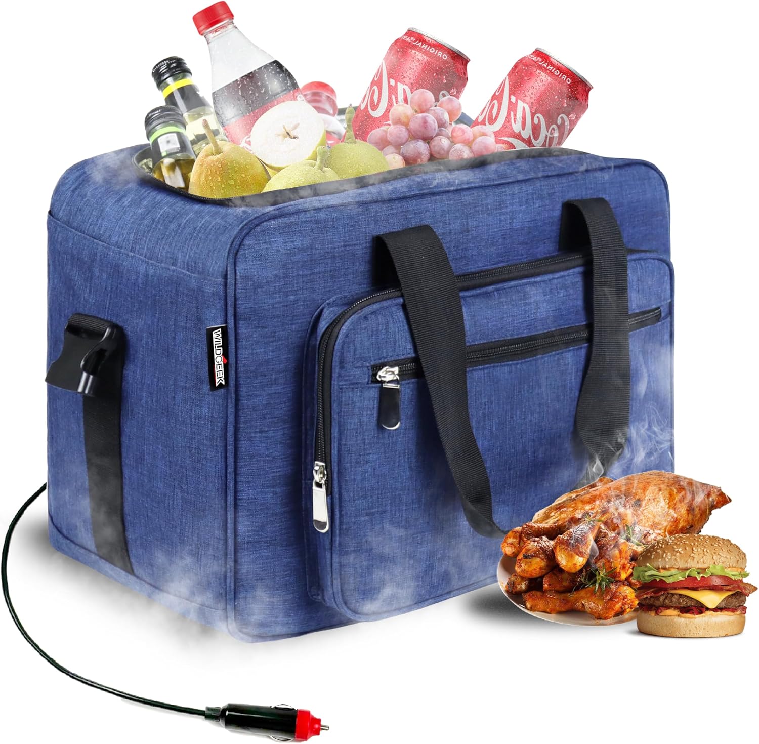 26 Quarts 12 Volt Portable Iceless Car Electric Cooler Bag USB 25L AC/DC Cool and Heat Thermal Plug in Fridge Compatible Mini Cooler Warmer Refrigerator for Vehicles Truckers