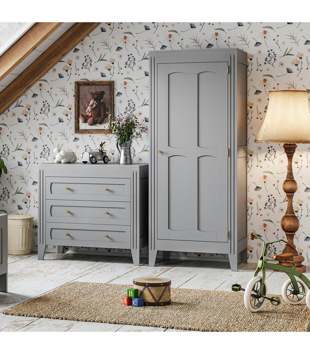 MILENNE - Armoire 1 Porte avec Étagères et Penderie L80.5 x H196.8 cm