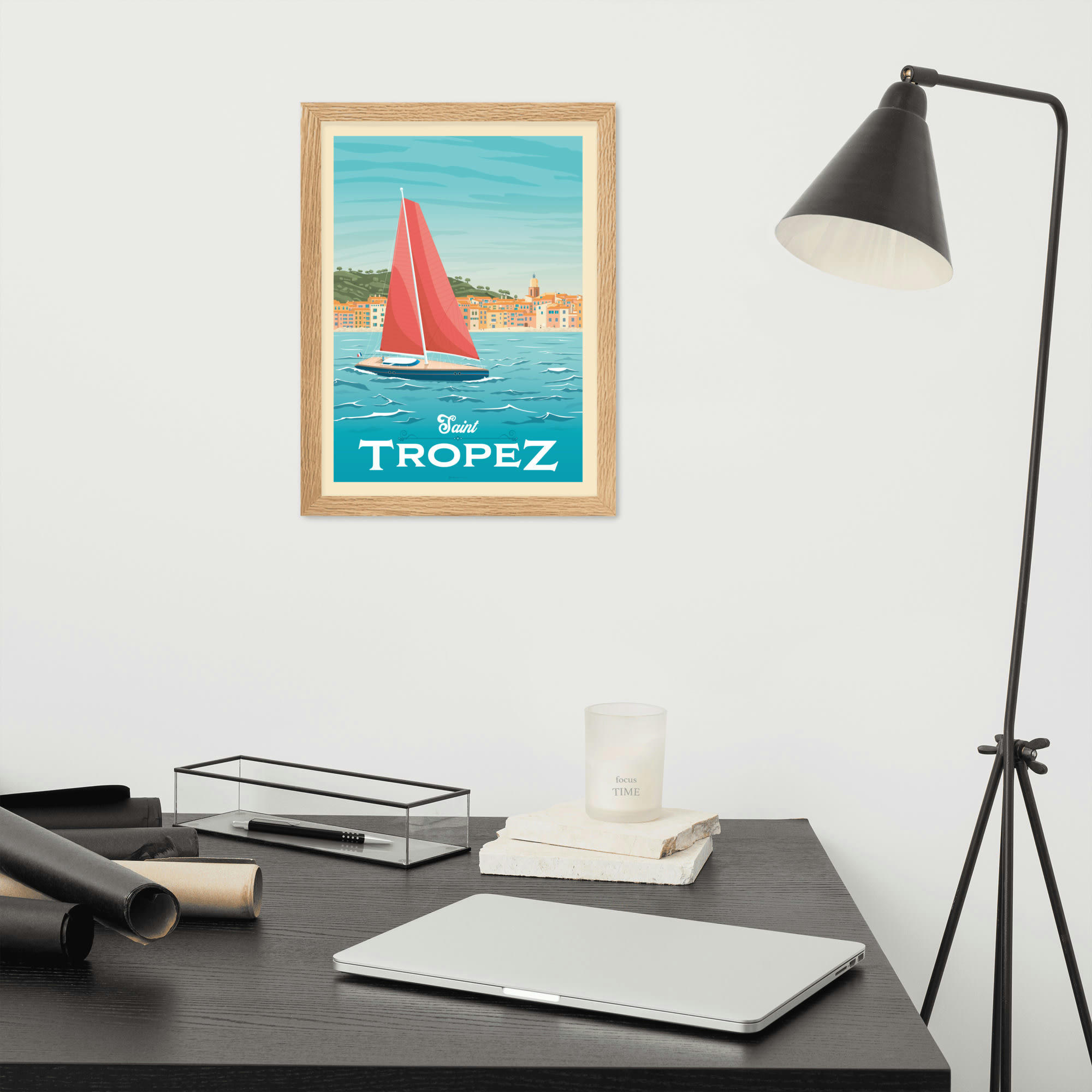 - Affiche Saint-Tropez France avec Cadre (Bois) 21x29,7 cm